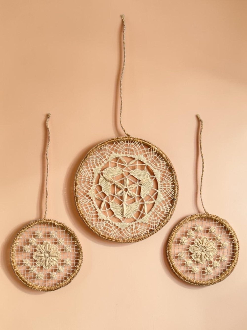 Vintage Handmade Crochet Doily Wall Hangings